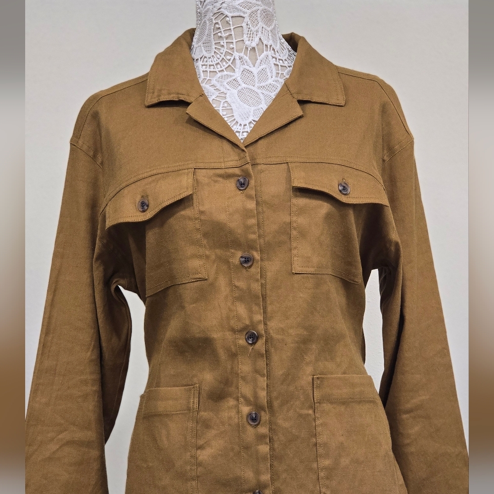 Halston Linen Blend Button Down Belted Shacket Sz L - Picture 8 of 12